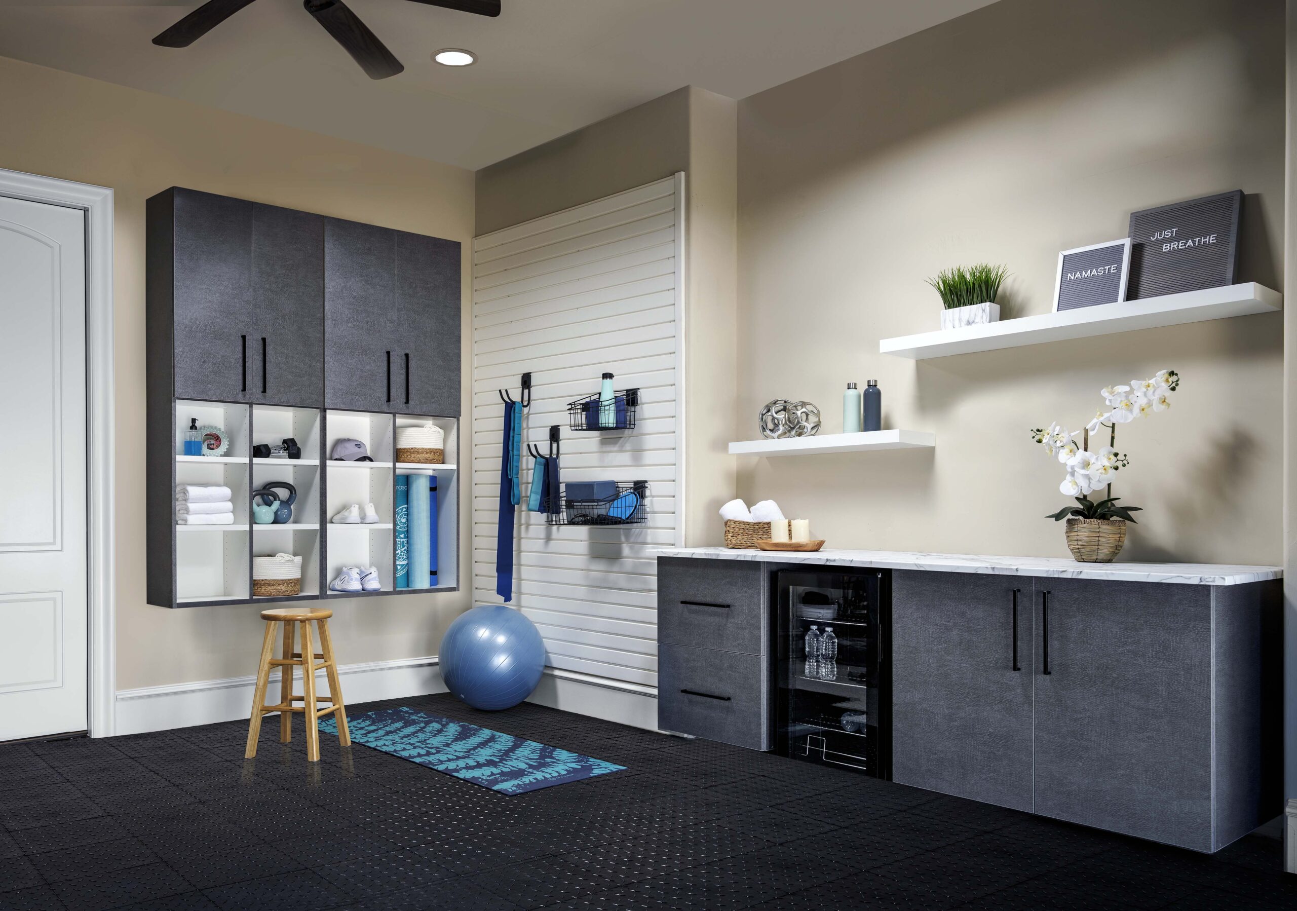 Pewter-Cabinets-Yoga-Studio-with-Marble-Countertops-Angle-Feb-2021