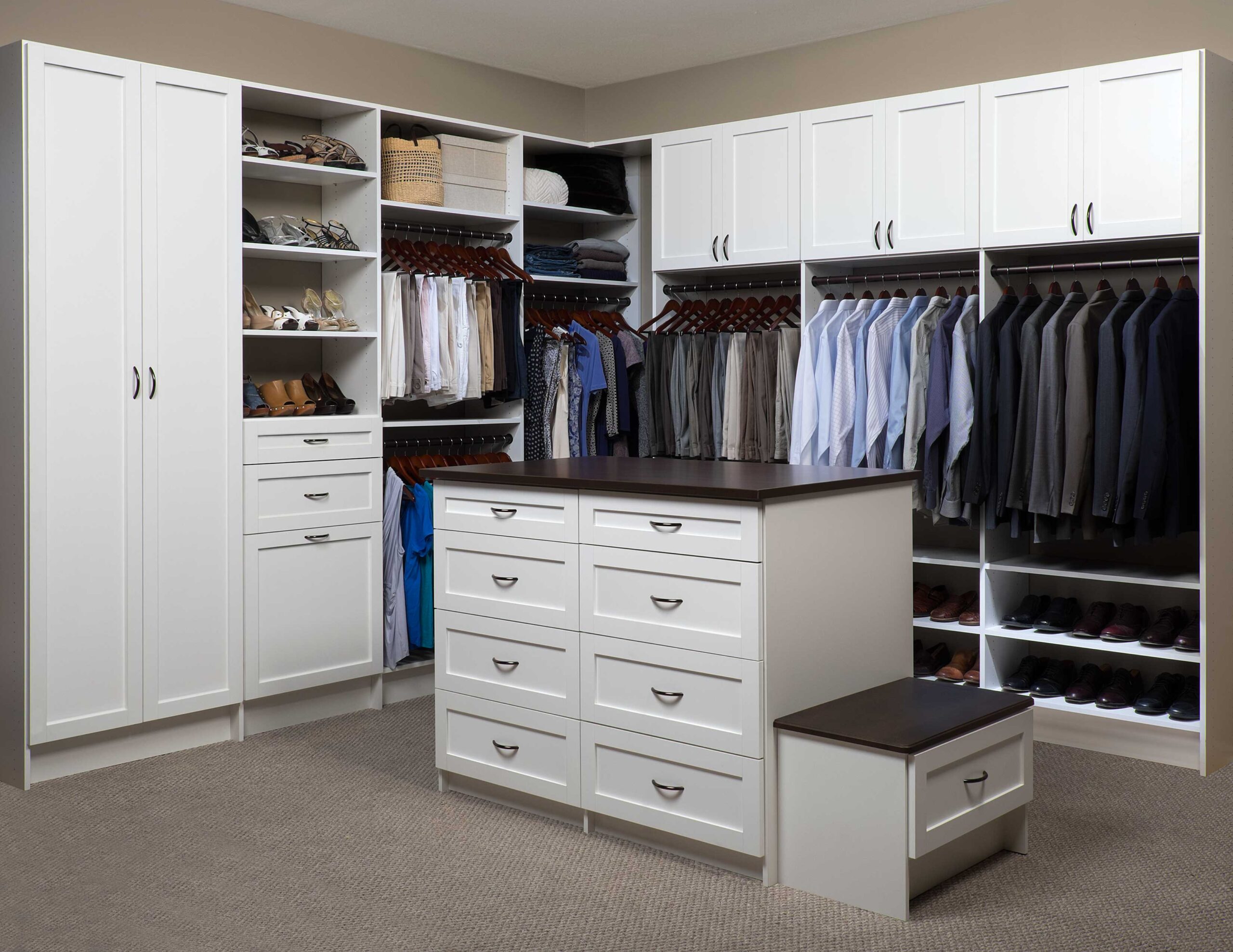 White-Shaker-Walk-In-Closet-with-Coco-Counter-Island-Wide-Angle-Mar-2014