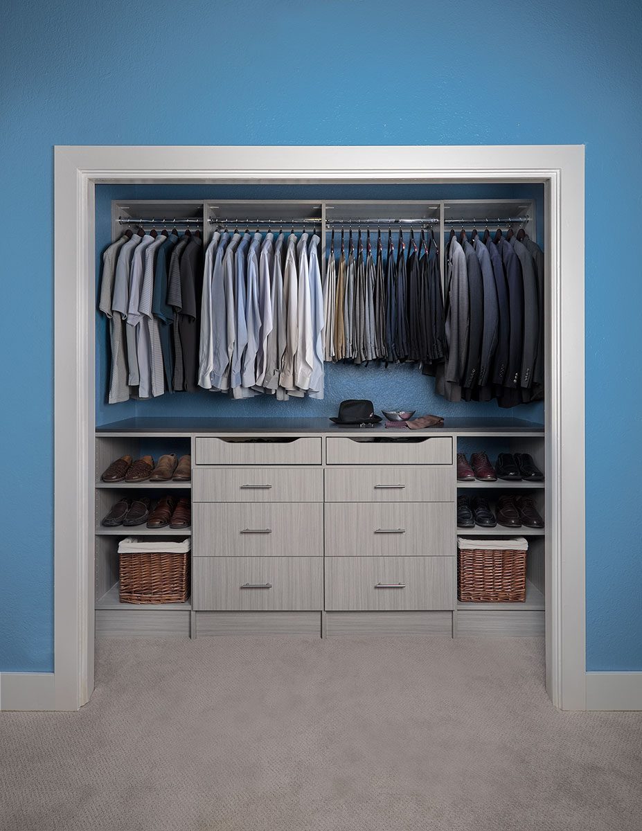 concrete flan panel reach in closet in blue walls