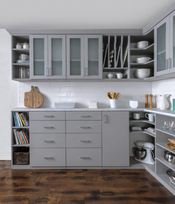 modern gray custom pantry in ottawa