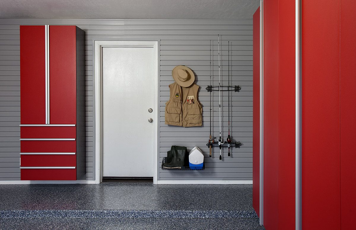 red cabinets fishing rods garage solutions in ottawa