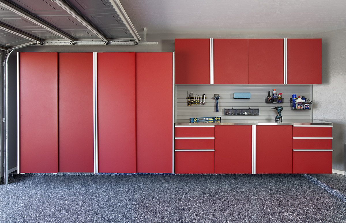 red sliding cabinets stainless workbench in ottawa
